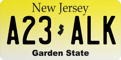 NJ license plate A23ALK