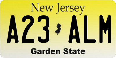 NJ license plate A23ALM