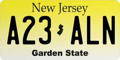 NJ license plate A23ALN