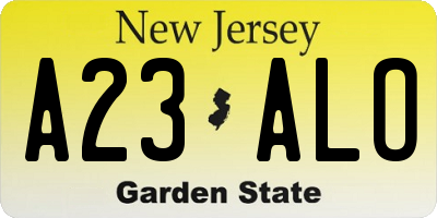 NJ license plate A23ALO