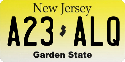 NJ license plate A23ALQ