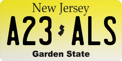 NJ license plate A23ALS