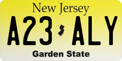 NJ license plate A23ALY