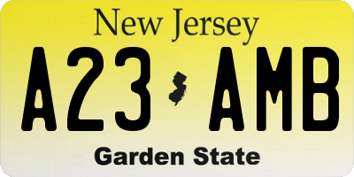 NJ license plate A23AMB