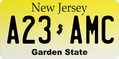 NJ license plate A23AMC