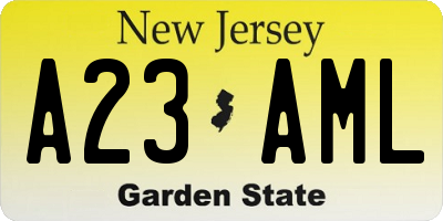 NJ license plate A23AML