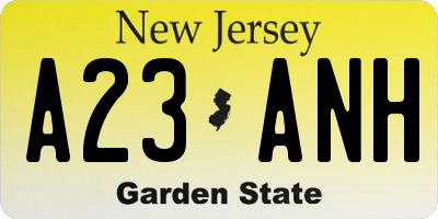 NJ license plate A23ANH
