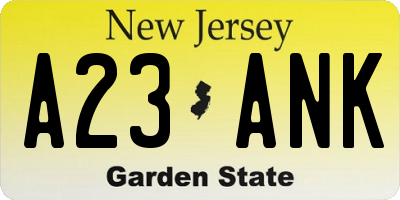 NJ license plate A23ANK