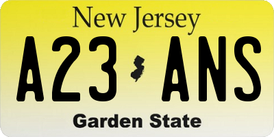 NJ license plate A23ANS