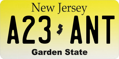 NJ license plate A23ANT