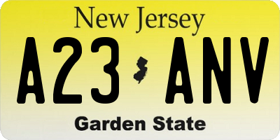 NJ license plate A23ANV