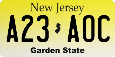 NJ license plate A23AOC