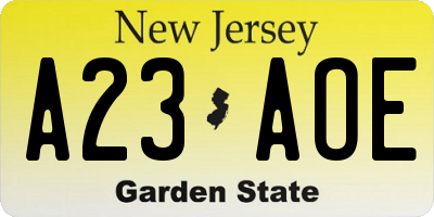 NJ license plate A23AOE