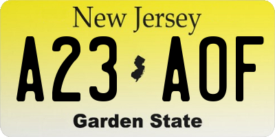 NJ license plate A23AOF