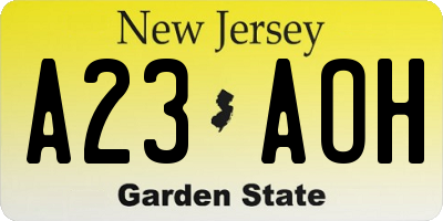 NJ license plate A23AOH