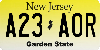 NJ license plate A23AOR