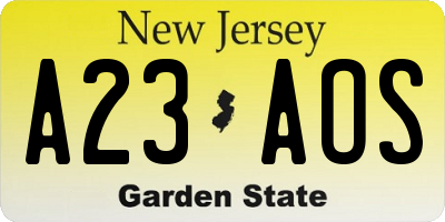 NJ license plate A23AOS