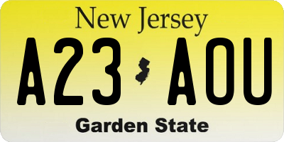 NJ license plate A23AOU