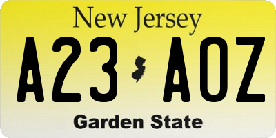 NJ license plate A23AOZ