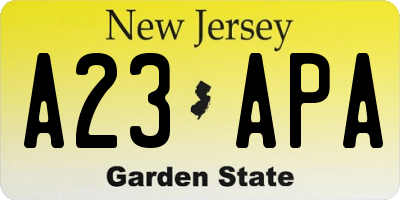 NJ license plate A23APA