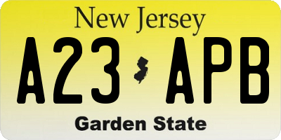 NJ license plate A23APB
