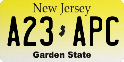 NJ license plate A23APC