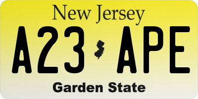 NJ license plate A23APE