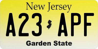 NJ license plate A23APF