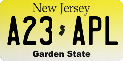 NJ license plate A23APL