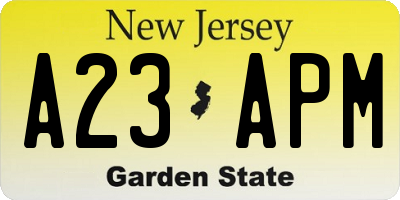 NJ license plate A23APM