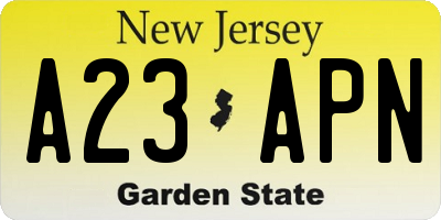 NJ license plate A23APN