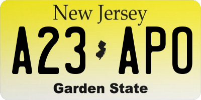 NJ license plate A23APO