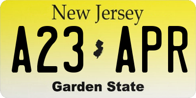 NJ license plate A23APR