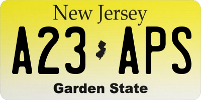 NJ license plate A23APS