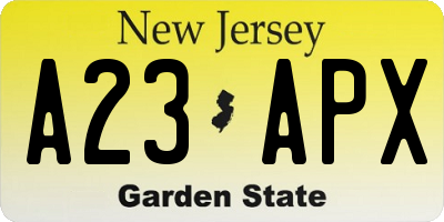 NJ license plate A23APX