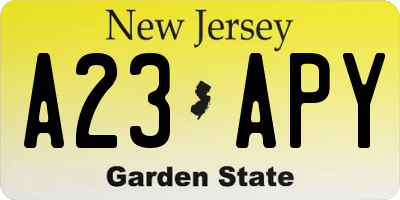 NJ license plate A23APY