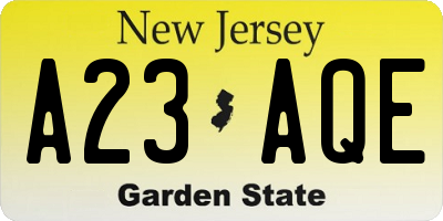 NJ license plate A23AQE