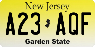 NJ license plate A23AQF