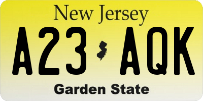 NJ license plate A23AQK