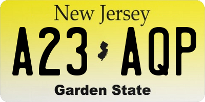 NJ license plate A23AQP
