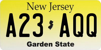 NJ license plate A23AQQ