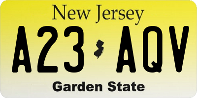 NJ license plate A23AQV