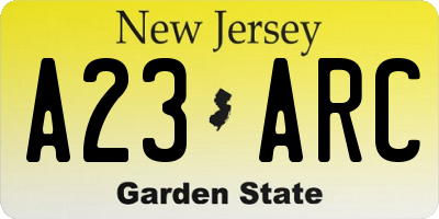 NJ license plate A23ARC