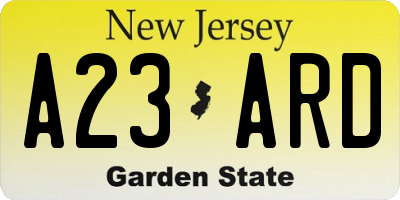 NJ license plate A23ARD