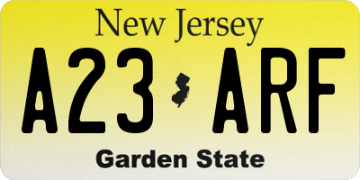 NJ license plate A23ARF