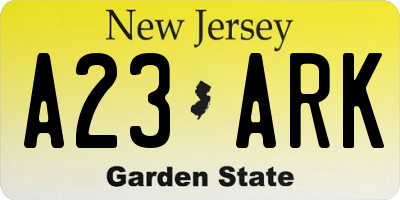 NJ license plate A23ARK
