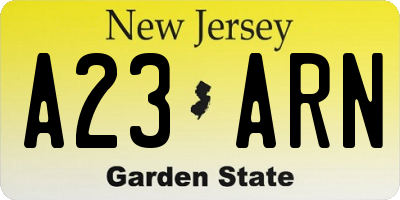 NJ license plate A23ARN