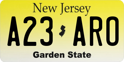 NJ license plate A23ARO