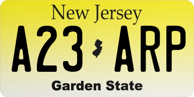 NJ license plate A23ARP