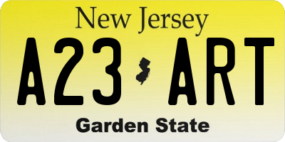 NJ license plate A23ART